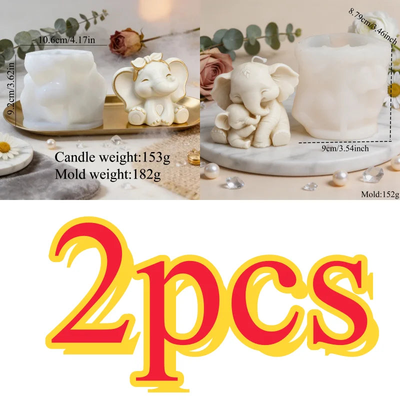 Two white elephant silicone molds used for making candles, soap, and resin crafts.
