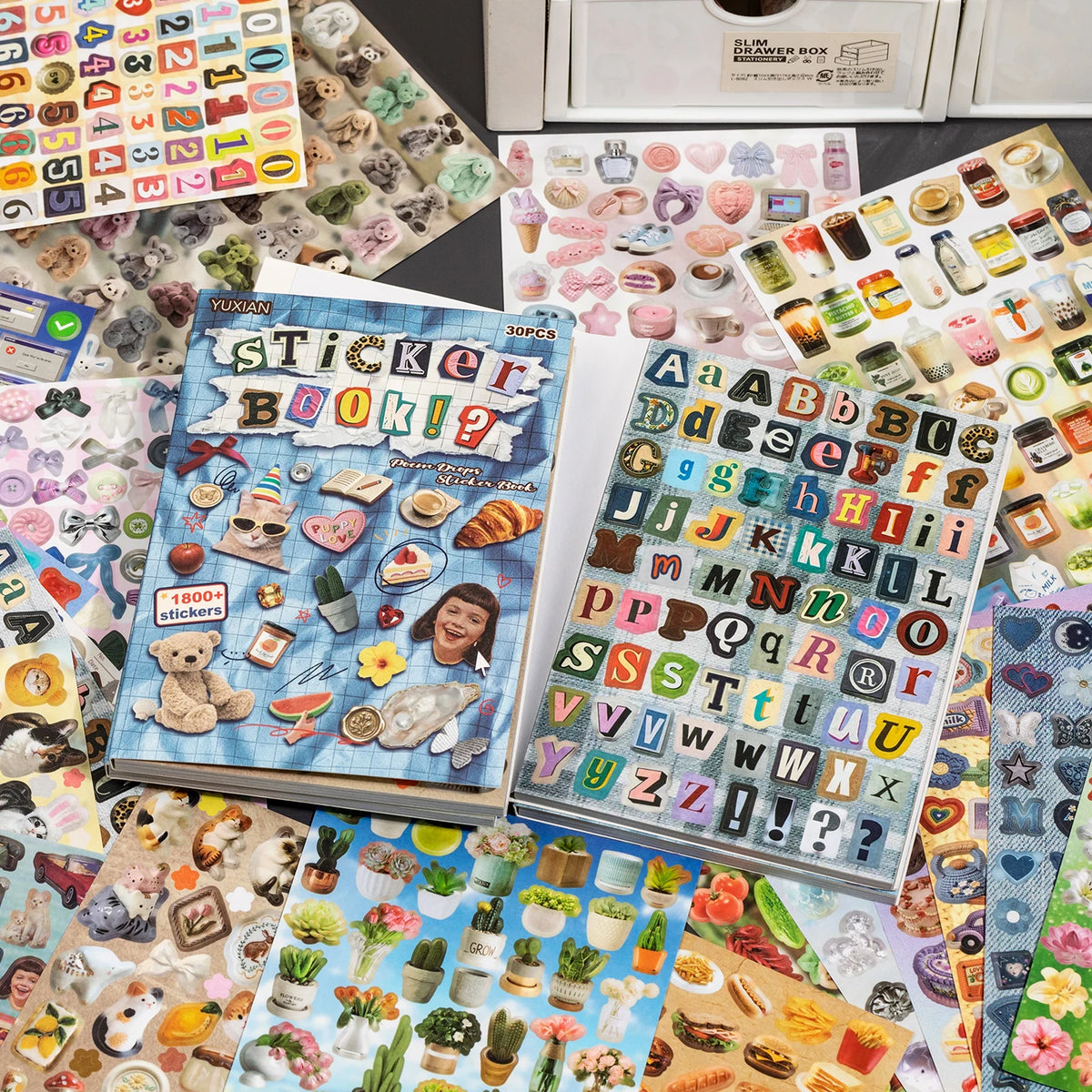 A collection of cute cartoon stickers for journaling and crafting displayed on a surface.
