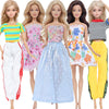 A set of five handmade casual doll outfits featuring various dresses and pants for 1/6 scale dolls.