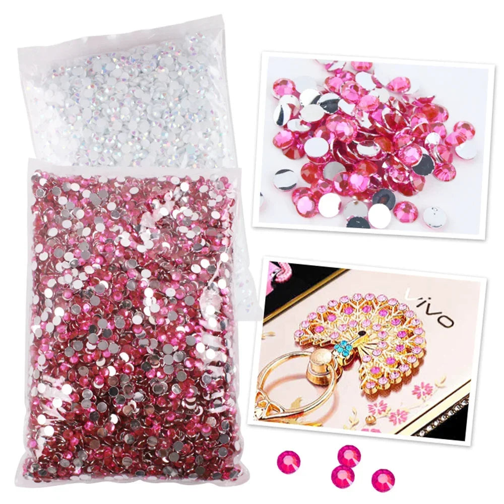 Bag of pink and silver flat-back resin rhinestones for DIY craft and nail art