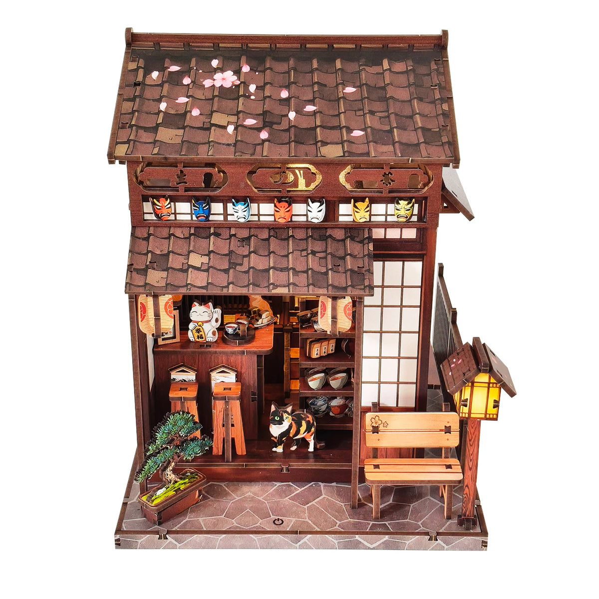 DIY Wooden Miniature Japanese Tavern Model Kit with LED Lighting