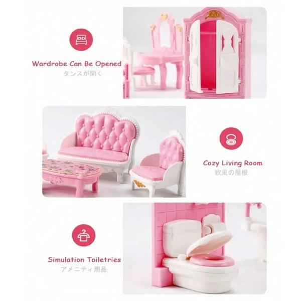 Mini Dollhouse Furniture Set – Bedroom & Kitchen Playset for Kids