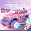 Pink 1:16 scale remote control off-road vehicle with lights and DIY stickers