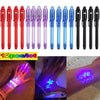 A set of invisible ink spy pens with UV light for writing secret messages on skin.