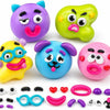 A collection of colorful moldable dog face squishy stress relief toys in various shapes and colors.