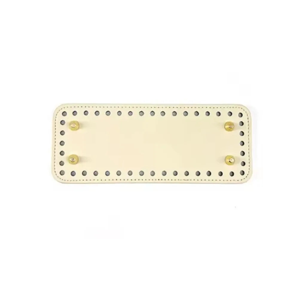 A beige PU leather crochet bag bottom rectangle shape with pre-punched holes.