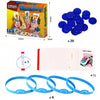 A set of Guess Who I Am family card board game components including cards and blue plastic rings