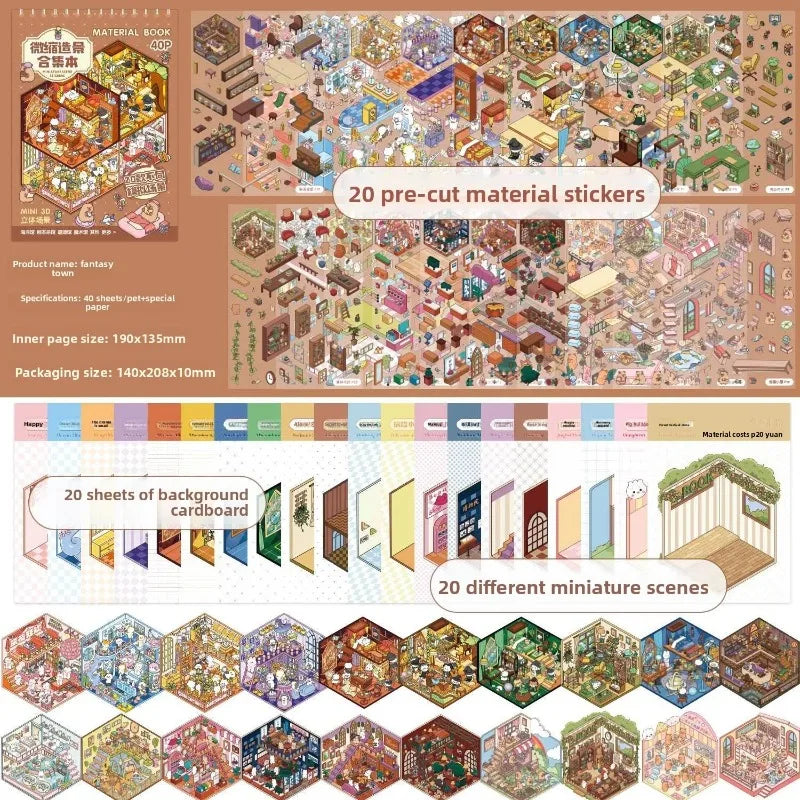 3D Landscape Sticker Collection Book for Scrapbooking & Journaling