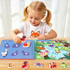 A collection of themed sticker activity sets for toddlers, including animals like a duck, fox, and various insects, displayed