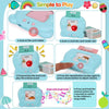 A blue talking flash card learning machine for kids demonstrating how to interact with cards and sounds.