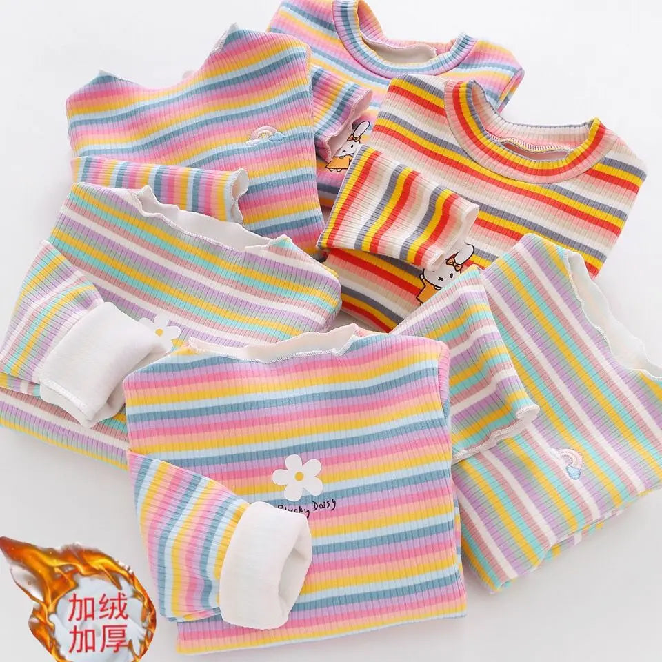 Girls striped floral print cotton t-shirts in various pastel colors and stripes