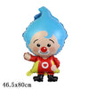 A blue and red circus clown balloon decoration for a child's birthday party.