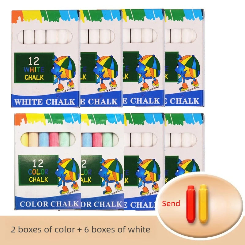 Two boxes of color chalk and six boxes of white chalk for a dust-free coloring set