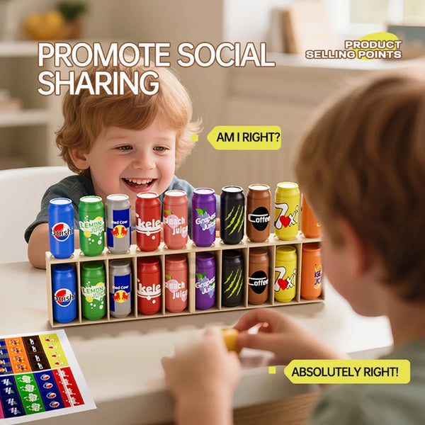 A child is using a memory matching board with colorful bottles to promote social sharing.