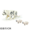 A set of six white and black tiger-themed building blocks for children and collectors.