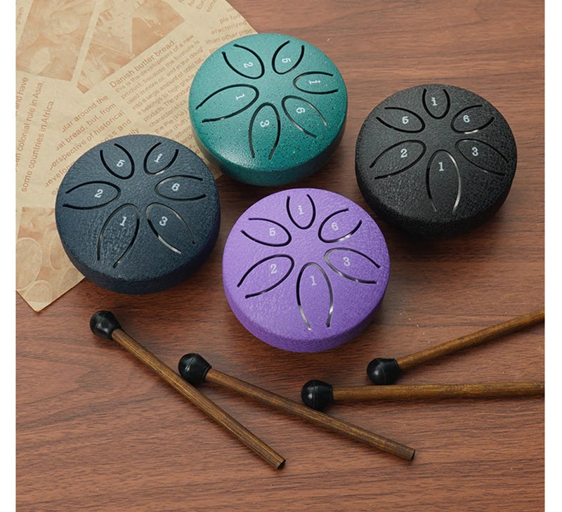 Mini Steel Tongue Drum with Mallet – 6 Notes, Portable Hand Pan for Meditation & Yoga