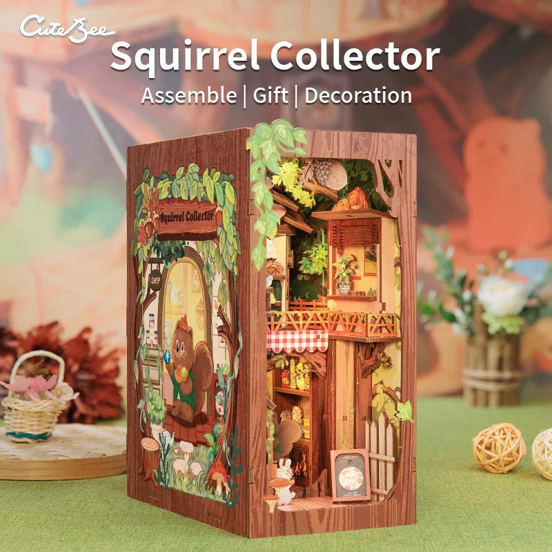 Owl Bookstore Miniature Book Nook DIY Kit with LED Lighting