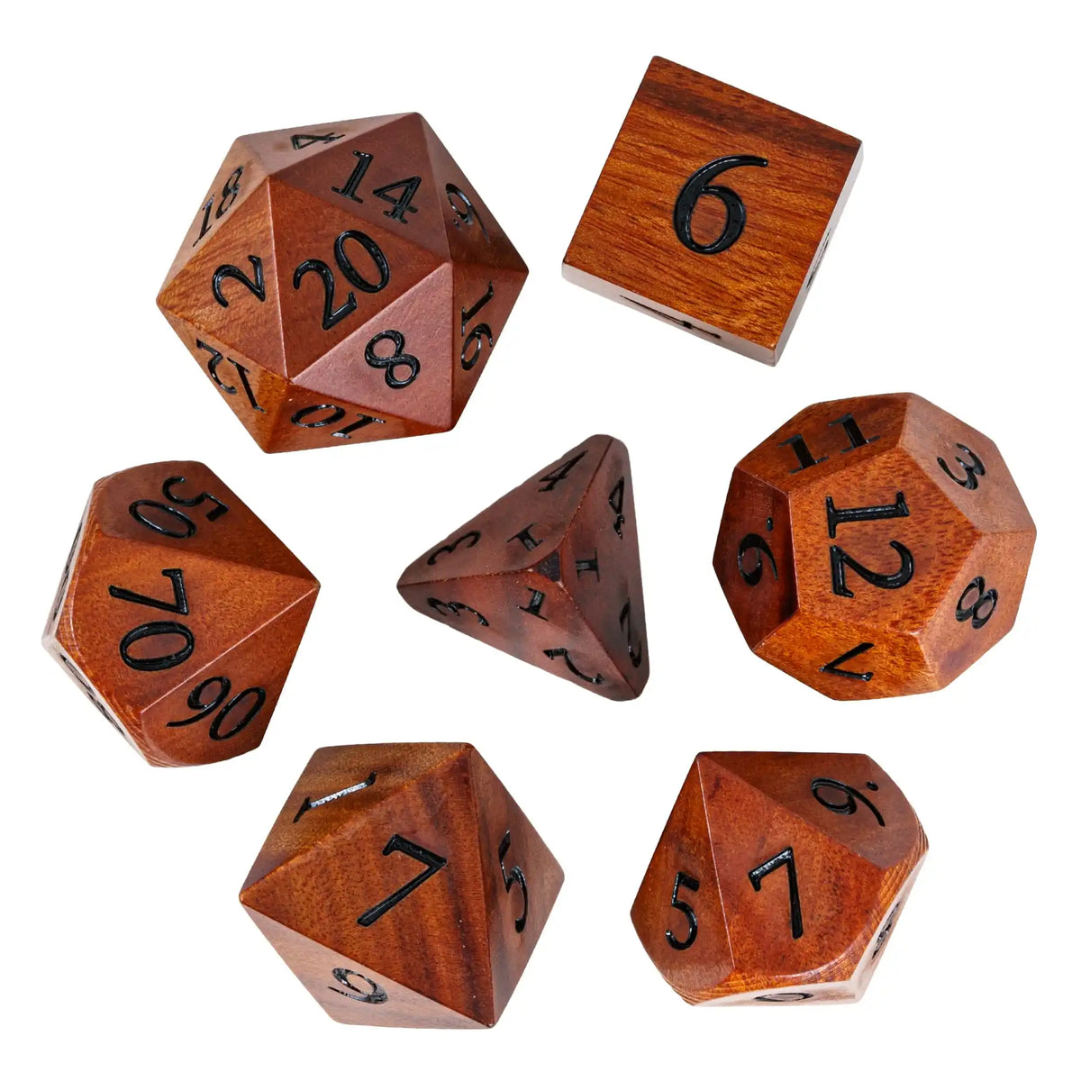 Wooden Polyhedral Dice Set for Tabletop RPGs