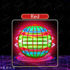 A vibrant red sphere with green and blue light rings is shown floating above a purple grid surface.