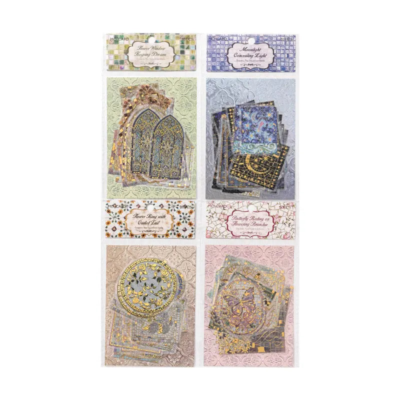 A set of decorative PET stickers featuring floral and geometric designs for journaling and scrapbooking.