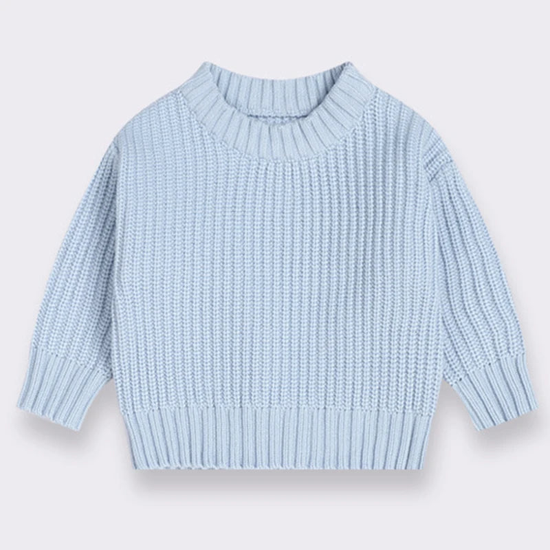 Light blue knit baby pullover sweater for boys and girls