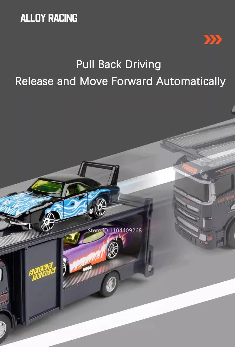 Diecast Metal Container Truck with Trailer – Pull-Back Action