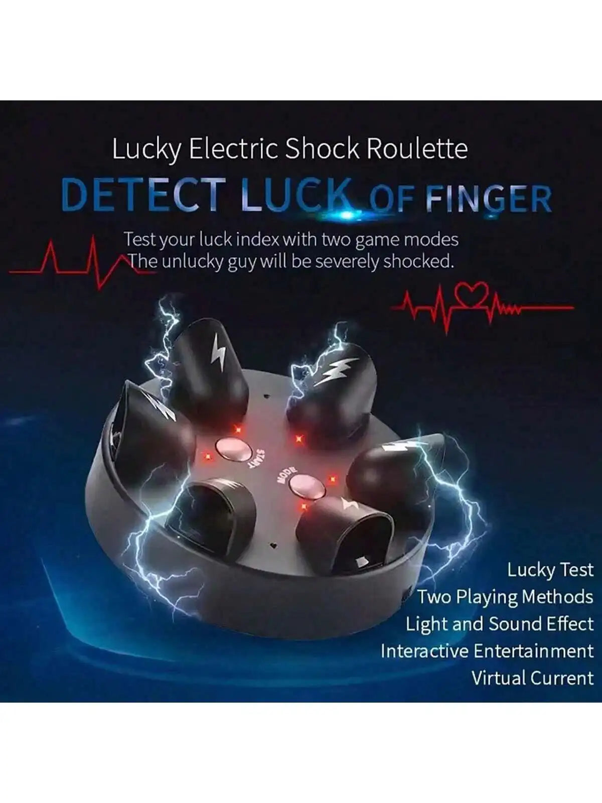 A black electric shock roulette game with six fingers and glowing lights, demonstrating a luck test for entertainment.