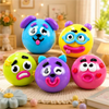 A collection of colorful squishy toys shaped like dog and cat faces in various bright colors