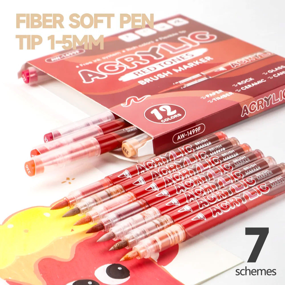 Acrylic Marker Set with Soft Brush Tips – 12 Colors