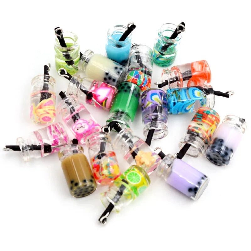 A collection of 20 assorted resin fruit and drink charms in various colors and shapes for jewelry making