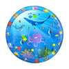 A circular blue baby water play mat filled with colorful sea animals and learning elements.
