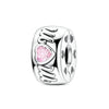 Silver-Plated Heart Charm Bead with Cubic Zirconia for Bracelets and DIY Jewelry