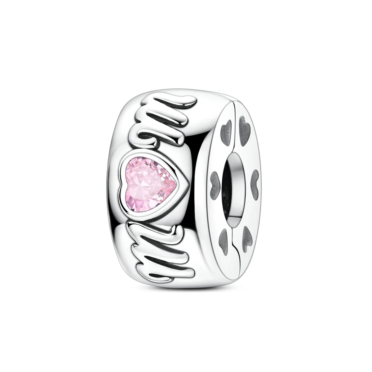 Silver-Plated Heart Charm Bead with Cubic Zirconia for Bracelets and DIY Jewelry