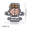 An embroidered patch depicting a brain with flowers on top and the text Mental Health Matters.