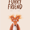 A fluffy orange fox plushie with white accents sitting on a light background.