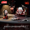 A display featuring a horror movie puppet model building set with a voice recorder and related props.
