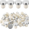 A set of ten reusable T-shaped wine bottle stoppers in silver and white plastic.