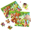 A set of green animal cartoon jigsaw puzzles featuring fairies and woodland creatures for children.