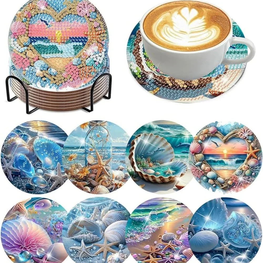 Van Gogh Starry Night Diamond Painting Coaster Kit with Metal Holder