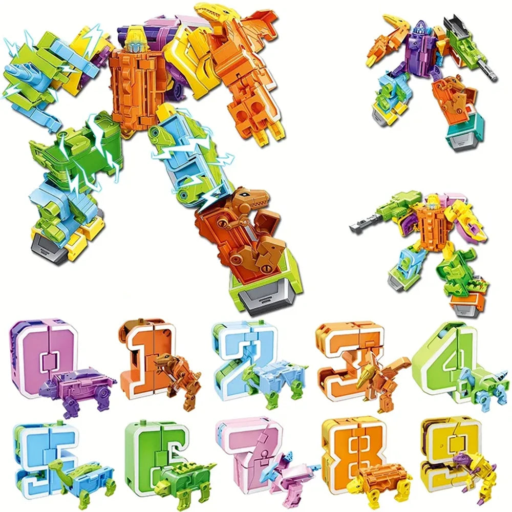 Number Dinosaur Robot Transformers Toy Set