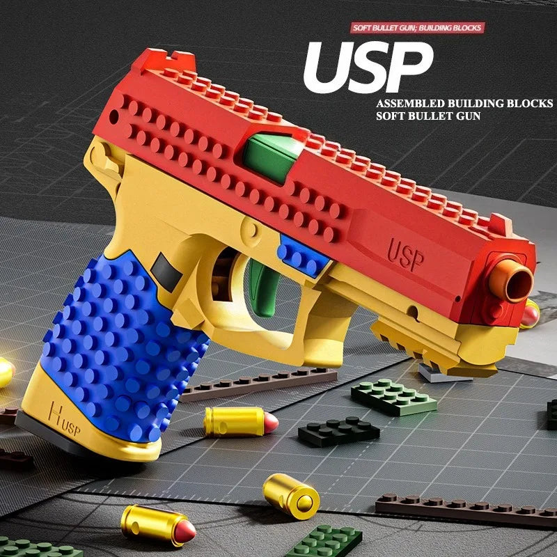 Realistic Building Block Toy Pistol with Shell-Ejecting Action