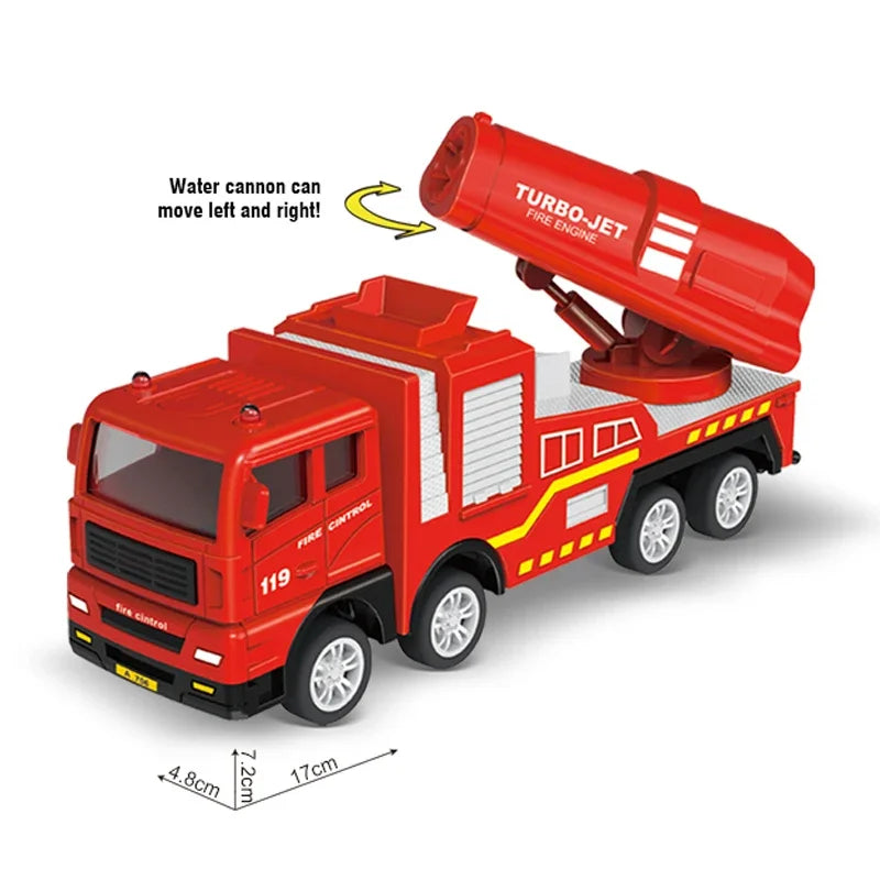 Red diecast fire truck toy with a turbo-jet fire engine and water cannon