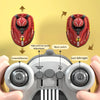 A remote control battle car toy is shown with various features like speed adjustment and music switch.