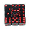 A set of ten black acrylic dice with red dots, arranged in a grid.