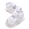 White breathable first walker sandals for baby with hook-and-loop closure
