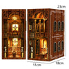A wooden book nook kit featuring a detailed Japanese alley miniature scene with built-in LED lights.