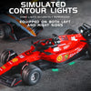 Red mini alloy RC formula racing car equipped with simulated contour lights on both sides.