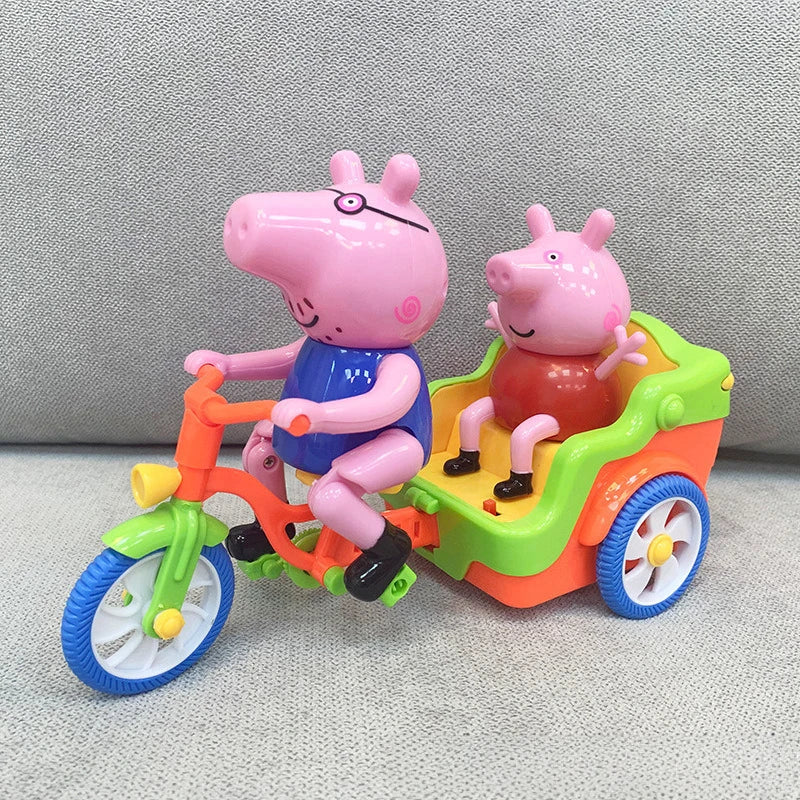 A pink piggy ride-on toy car with a pink pig figure driving it.