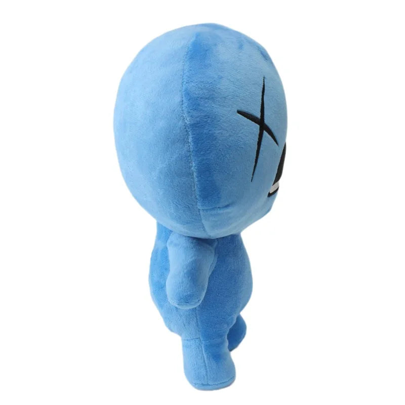 A light blue collectible plush toy with a black X mark on its face.