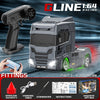 A gray 1:64 scale racing drift truck model with lights and a Type-C charging port displayed on a dark background.